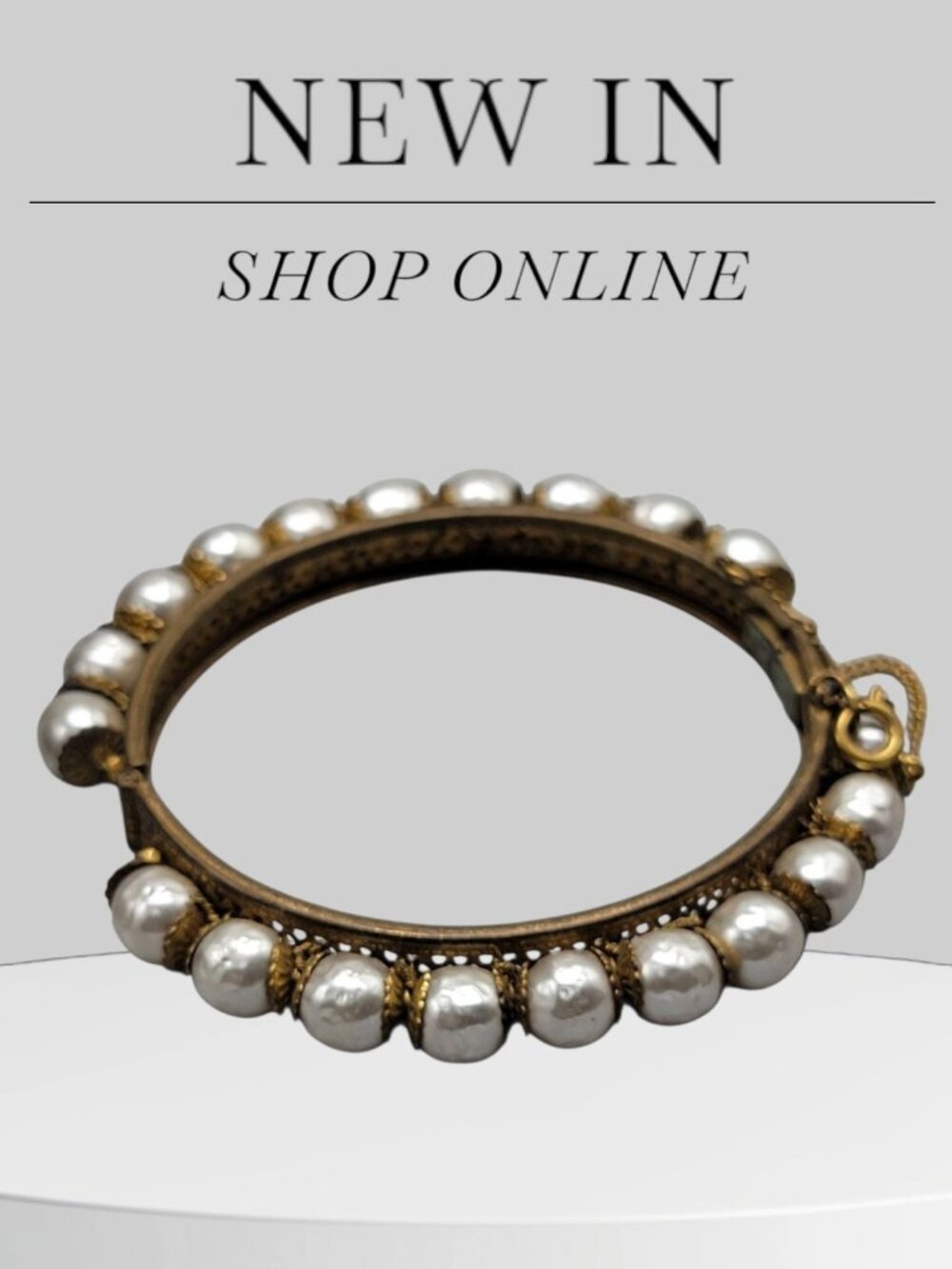 VTG Miriam Haskell Faux Baroque Pearl Clamper Bangle Bracelet Rare 1949 6.25"
